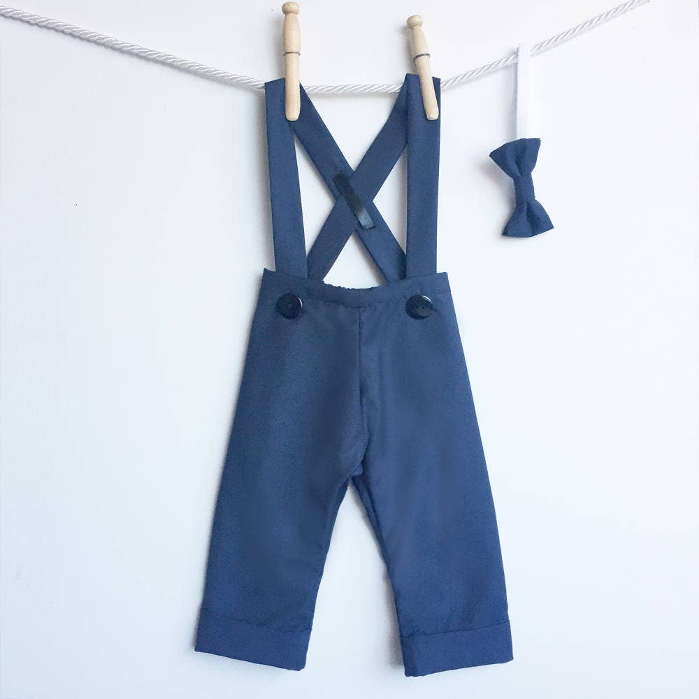 Poplin Longalls w/bowtie - Navy Blue