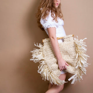 Melie Bianco Casey Large Straw Bamboo Tote Bag