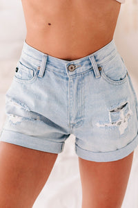KanCan High Rise Repaired Mom Shorts