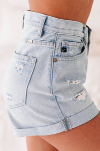 KanCan High Rise Repaired Mom Shorts