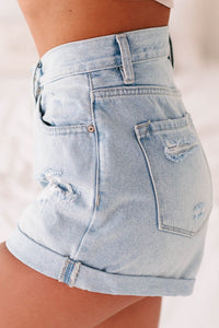KanCan High Rise Repaired Mom Shorts