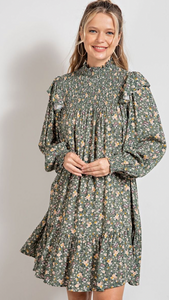 Easel Olivia Long Sleeve Rayon Gauze Ruffle bottom Dress