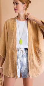 Easel Quinn 3/4 Sleeve Cotton Gauze Open Kimono