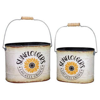 Set of 2 Sunflowers Oval Buckets with Handle