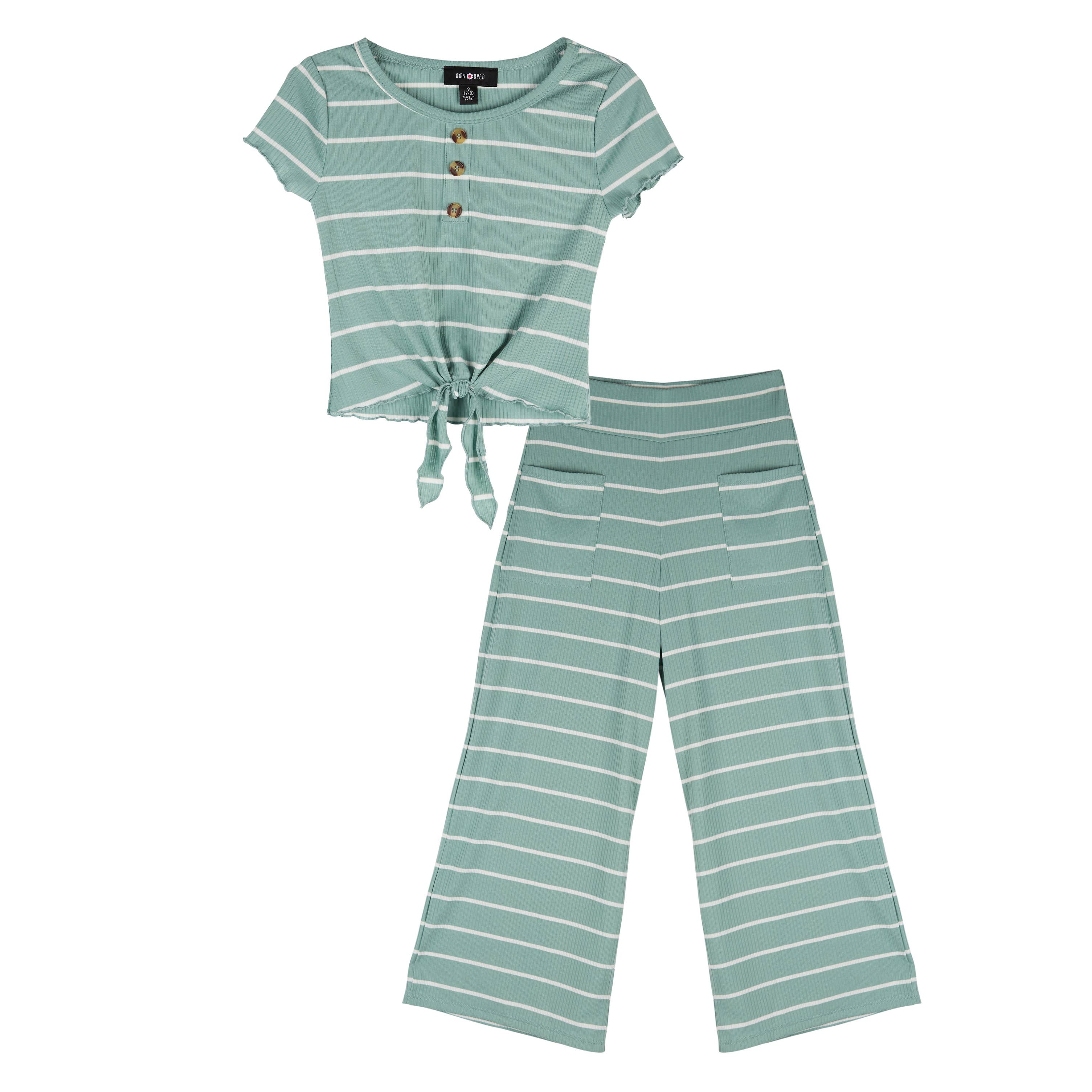 Commons Girls Short Sleeve Stripped Top & Gaucho Pant Set