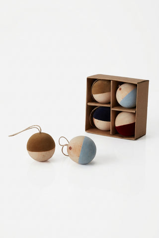 wood and velvet ornament set of 4.